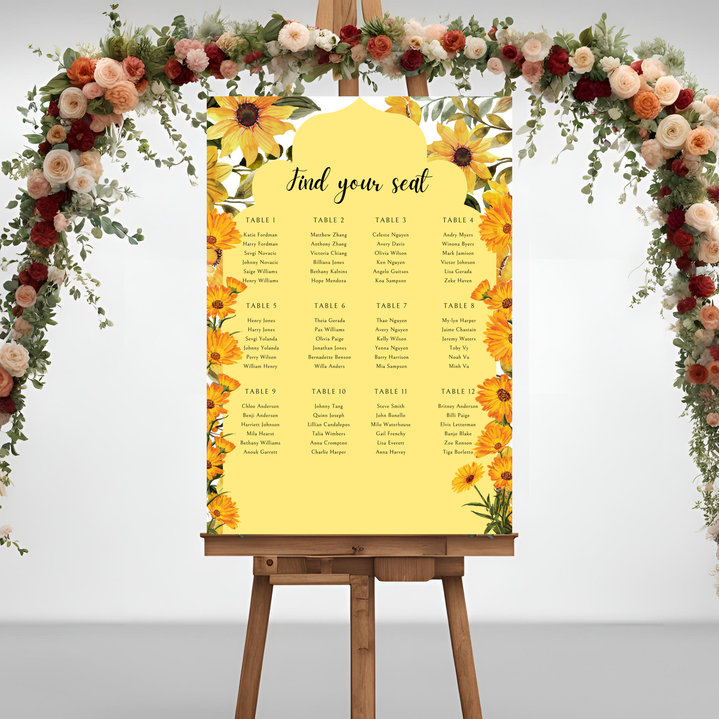Sunflower Seating Plan Digital Download - Online Template