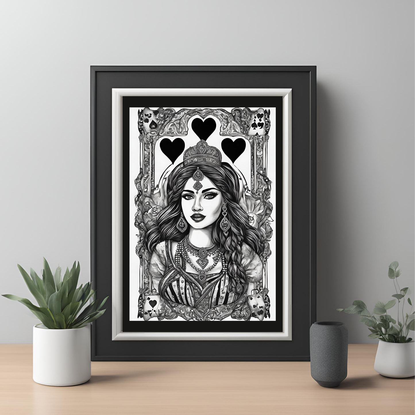 Queen of Hearts Digital Black and White - Wall Art