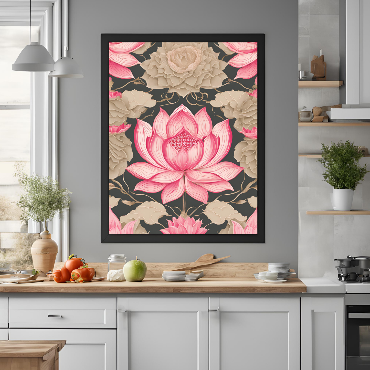 Pink Lotus Traditional Folk Print - Digital Download