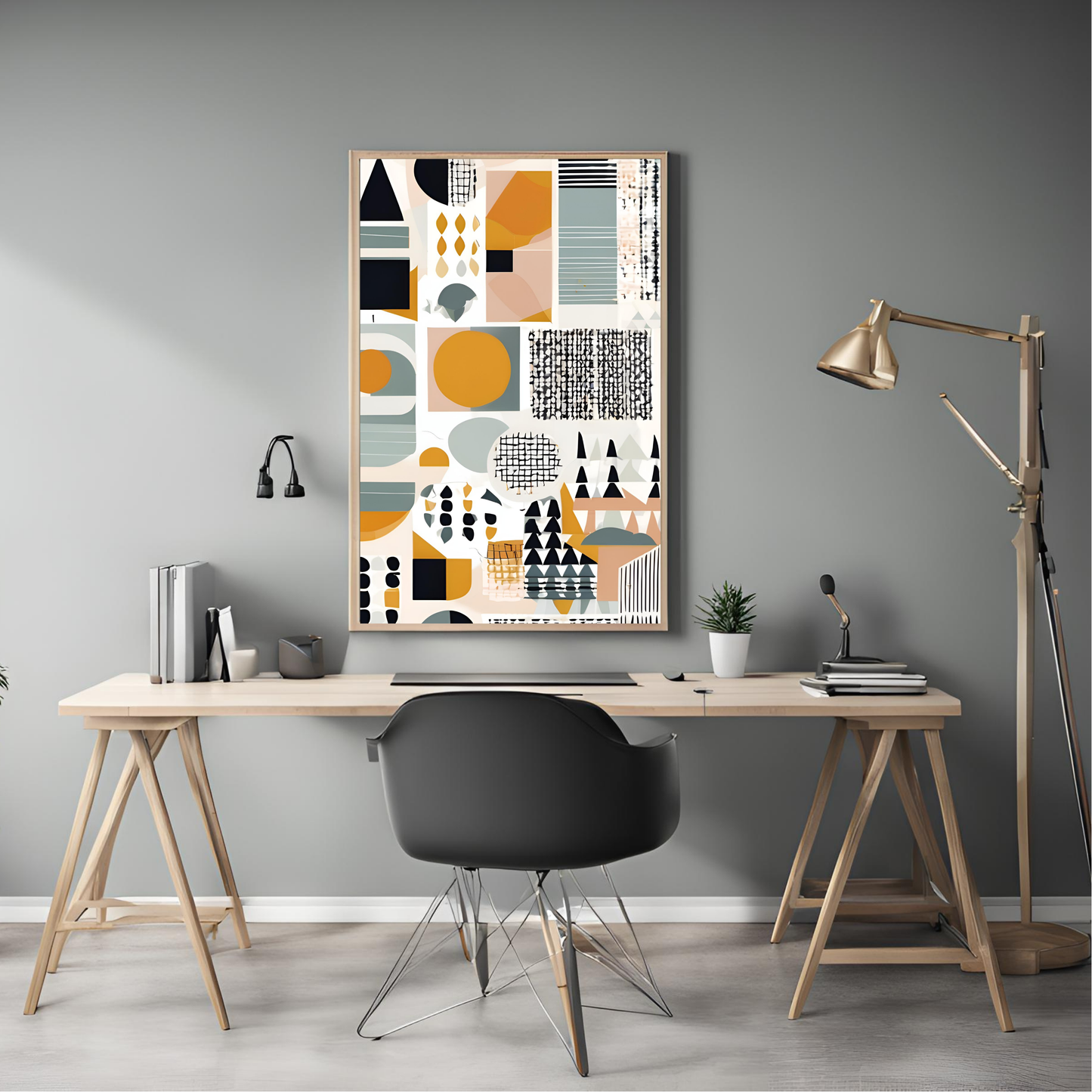 Scandinavian Yellow Geometric Wall Art Digital Download
