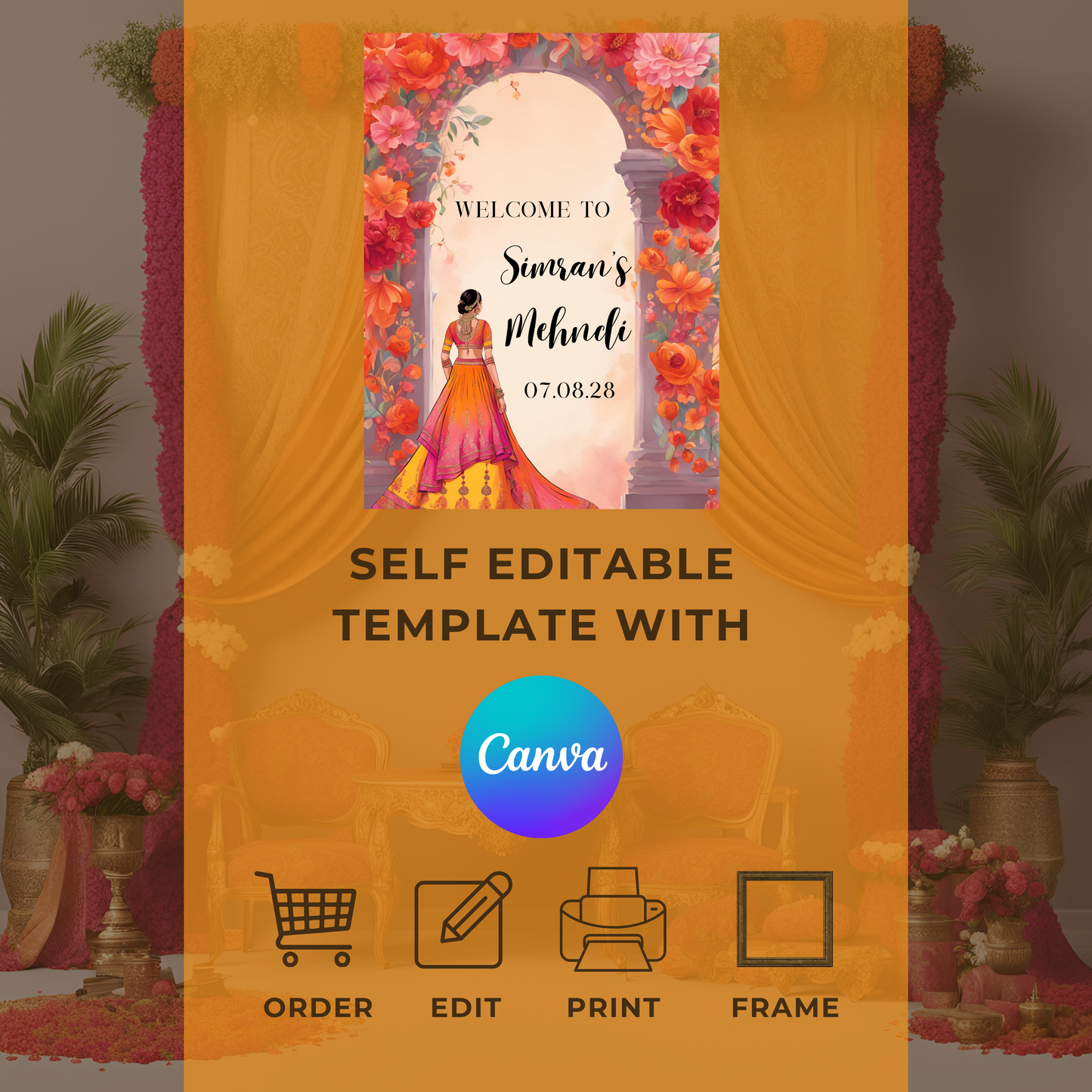Portrait Mehndi Welcome Sign