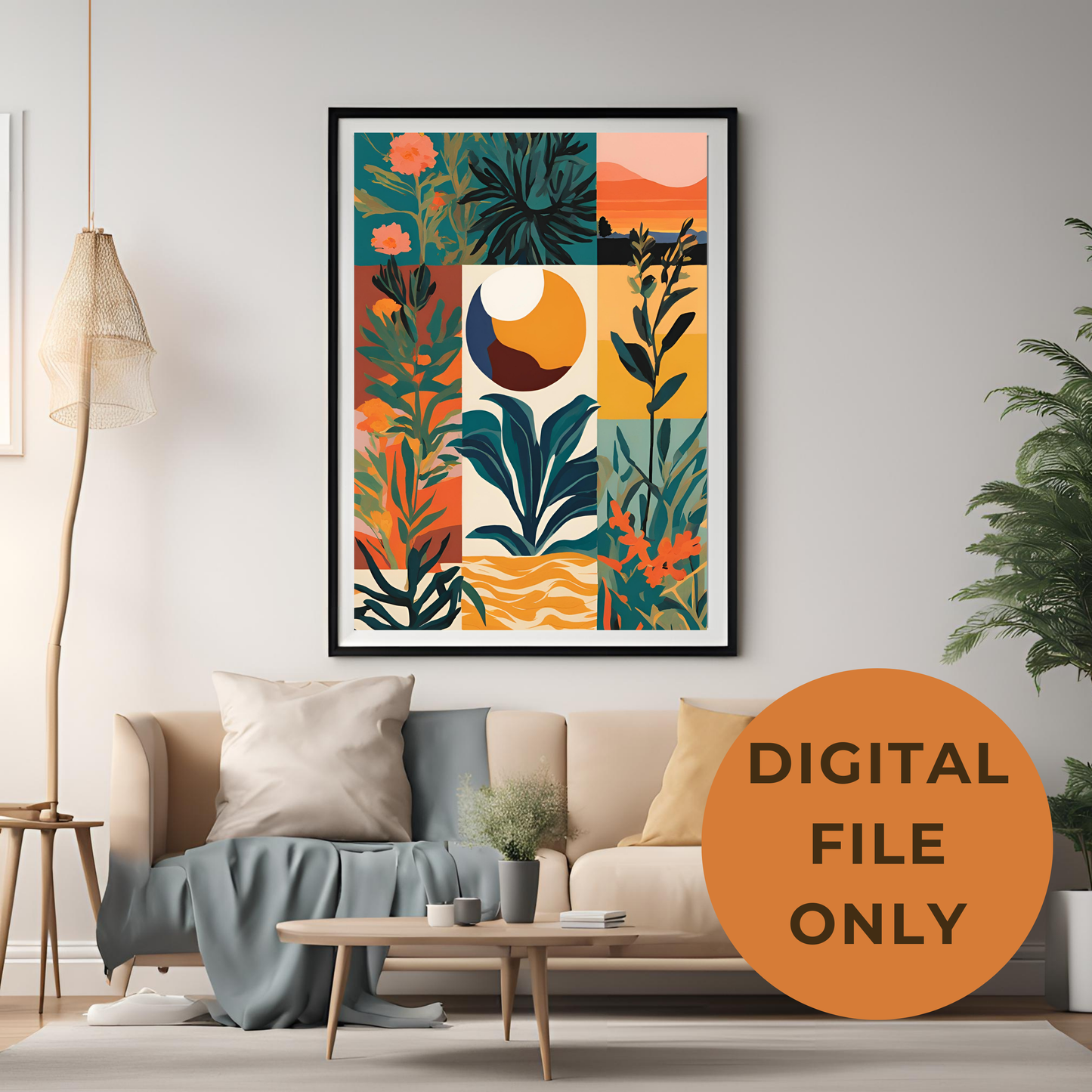 Sunset Plant Green Tile Wall Art Digital Download