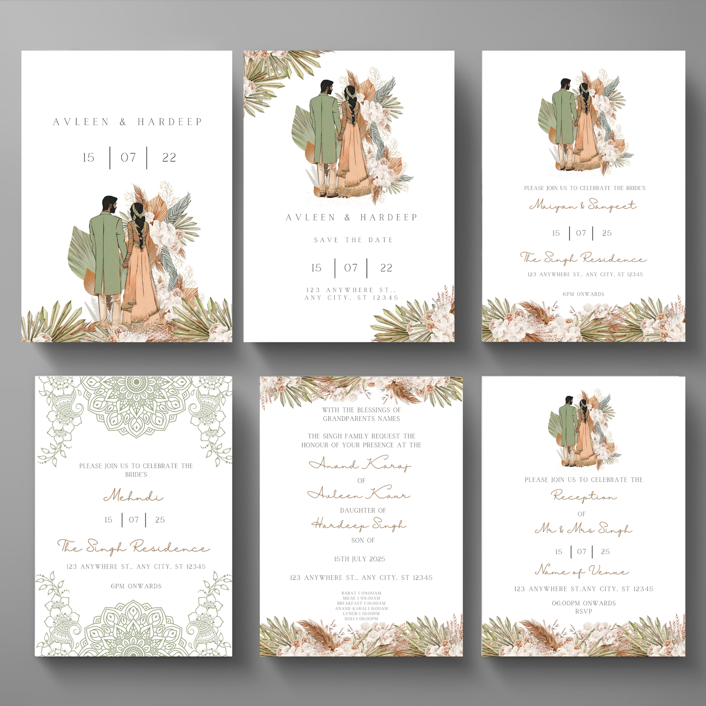 Green Tropical Invite Inserts Digital Download 6pcs - Online Template