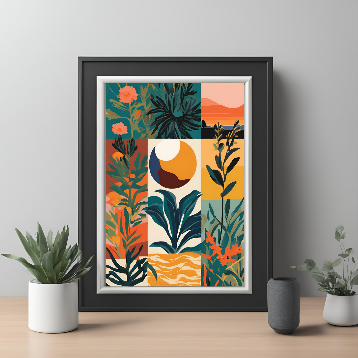 Sunset Plant Green Tile Wall Art Digital Download