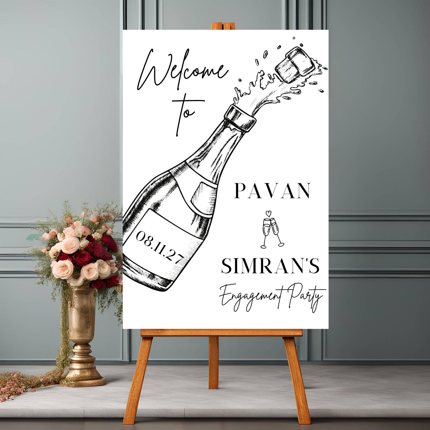 Modern Calligraphy Engagement Welcome Sign