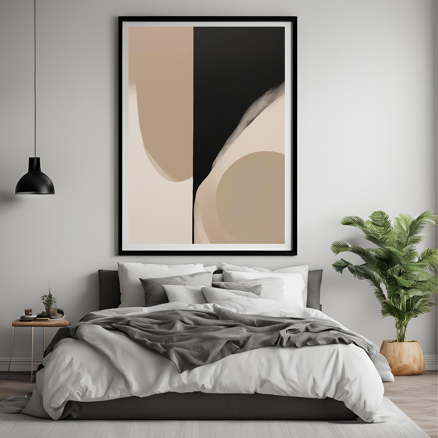 Set of 3 Contemporary Abstract Art -  Black Beige Minimalist  Printable Wall Art