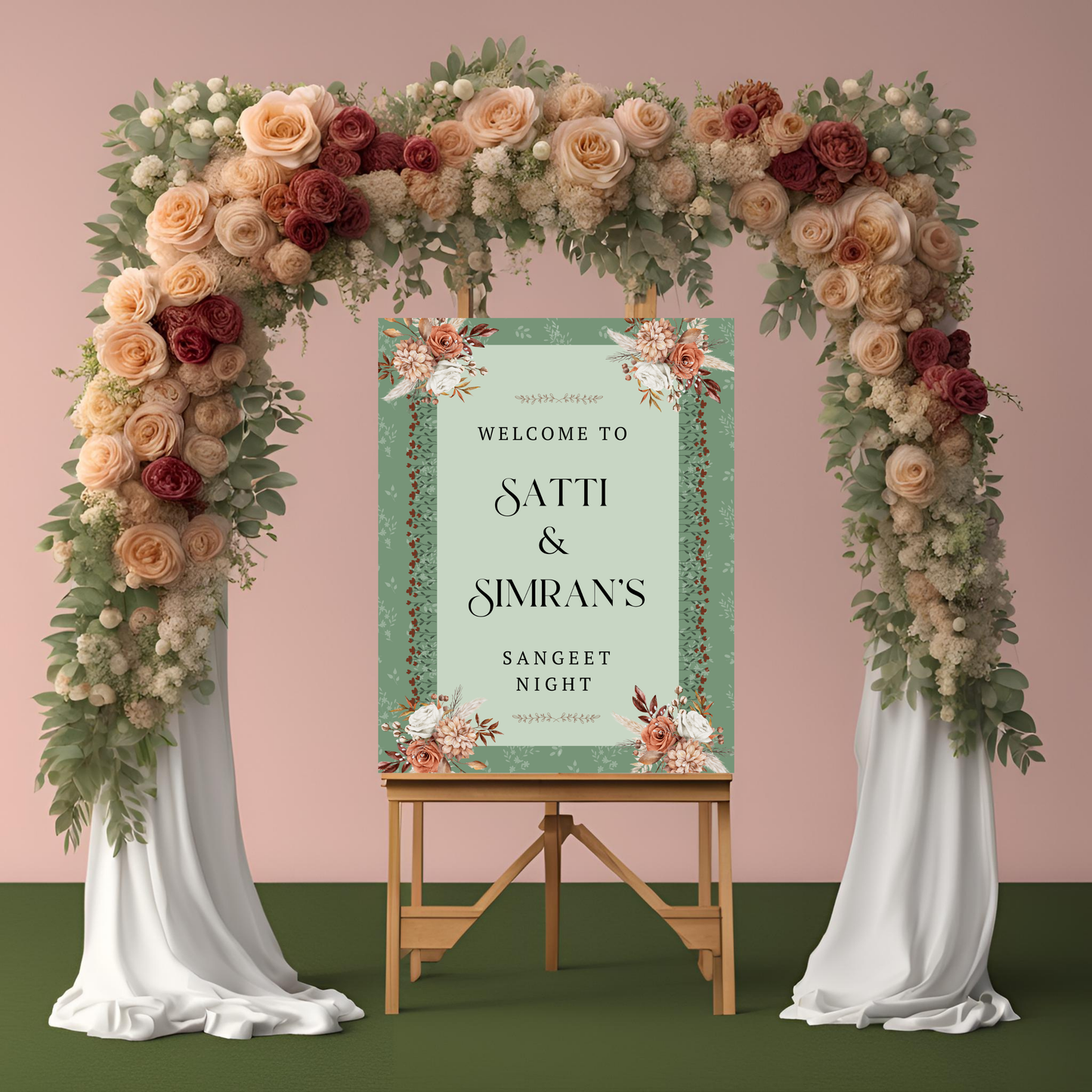 Sage Green Floral Entrance Board Digital - Online Template
