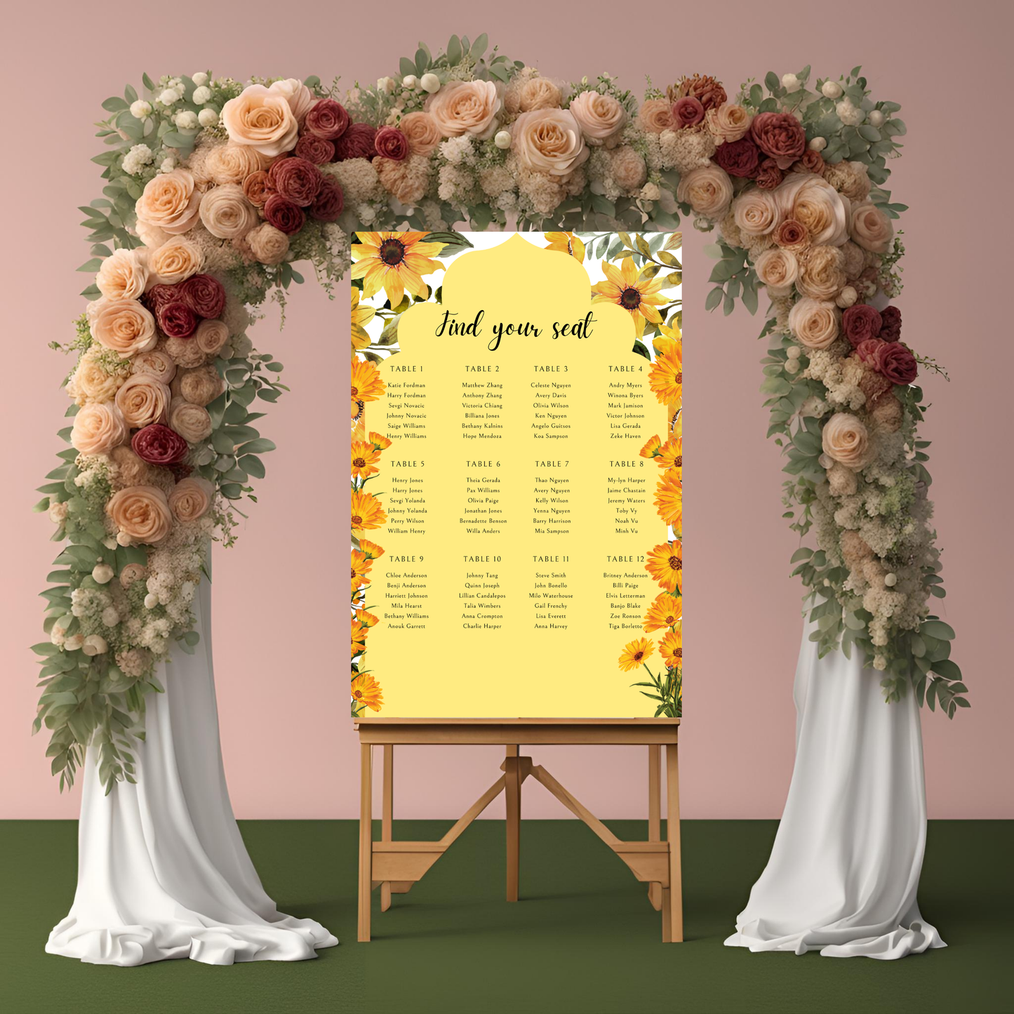 Sunflower Seating Plan Digital Download - Online Template