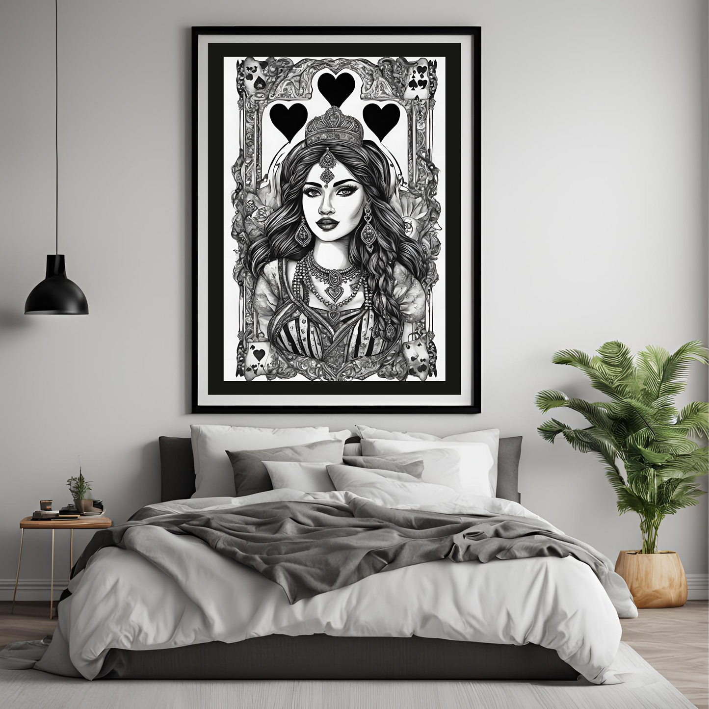 Queen of Hearts Digital Black and White - Wall Art