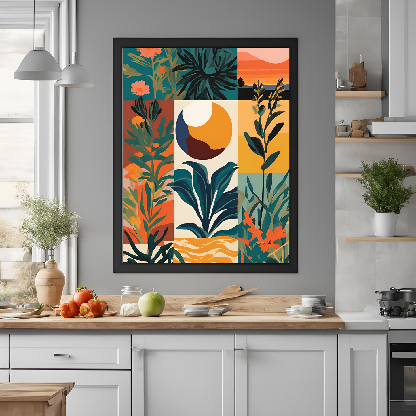 Sunset Plant Green Tile Wall Art Digital Download