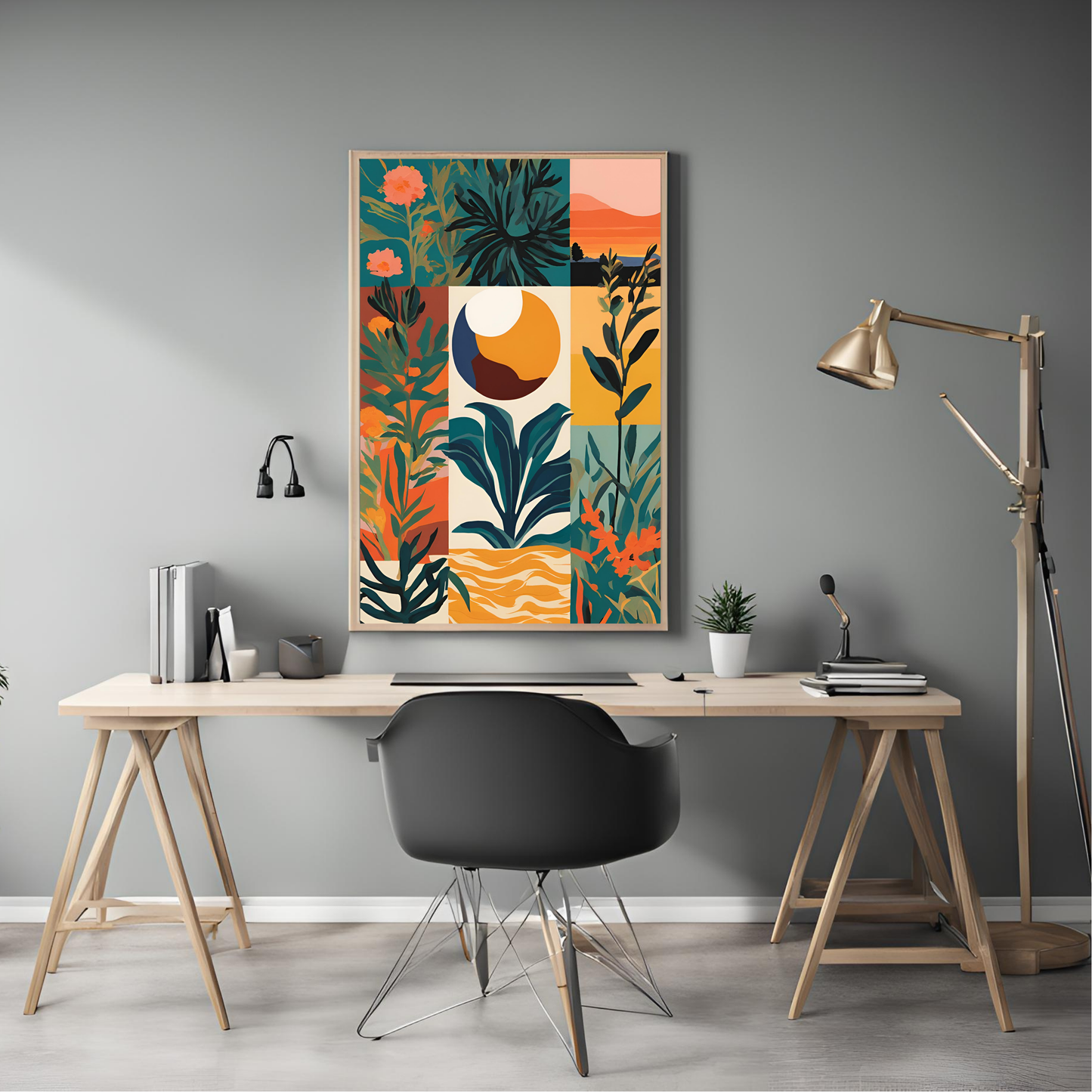 Sunset Plant Green Tile Wall Art Digital Download