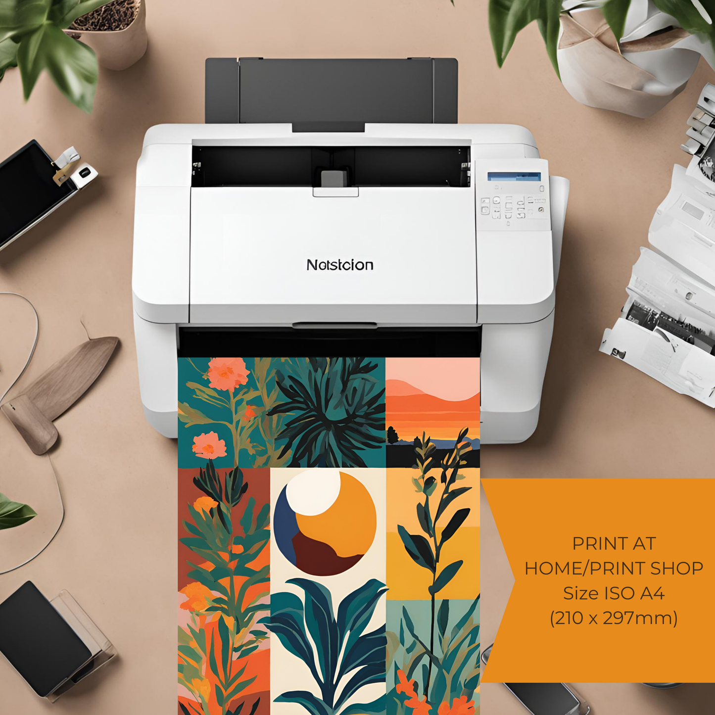 Sunset Plant Green Tile Wall Art Digital Download