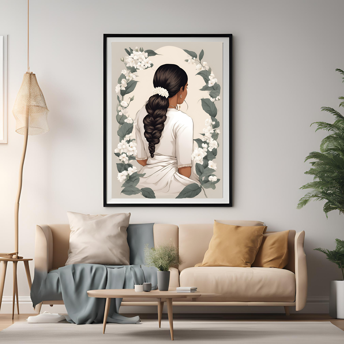 Desi Girl White Parande Black Framed A4 Portrait Print
