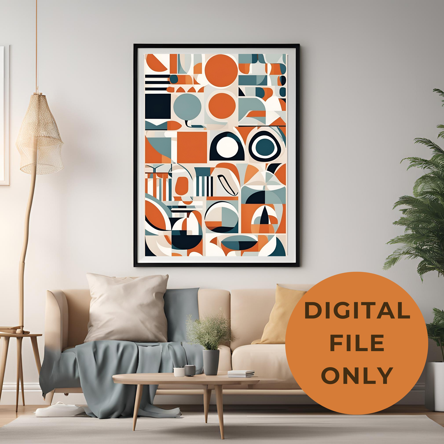Scandinavian Red Geometric Wall Art Digital Download