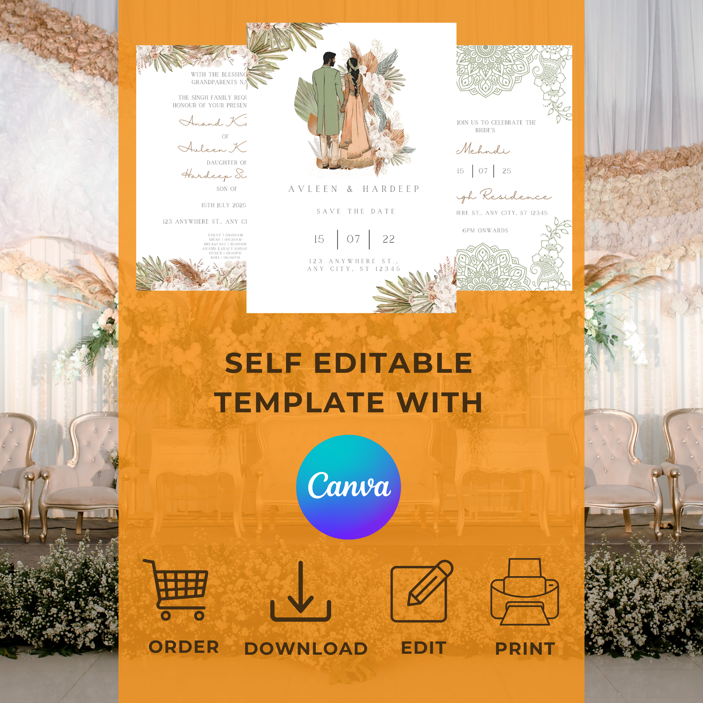 Green Tropical Invite Inserts Digital Download 6pcs - Online Template