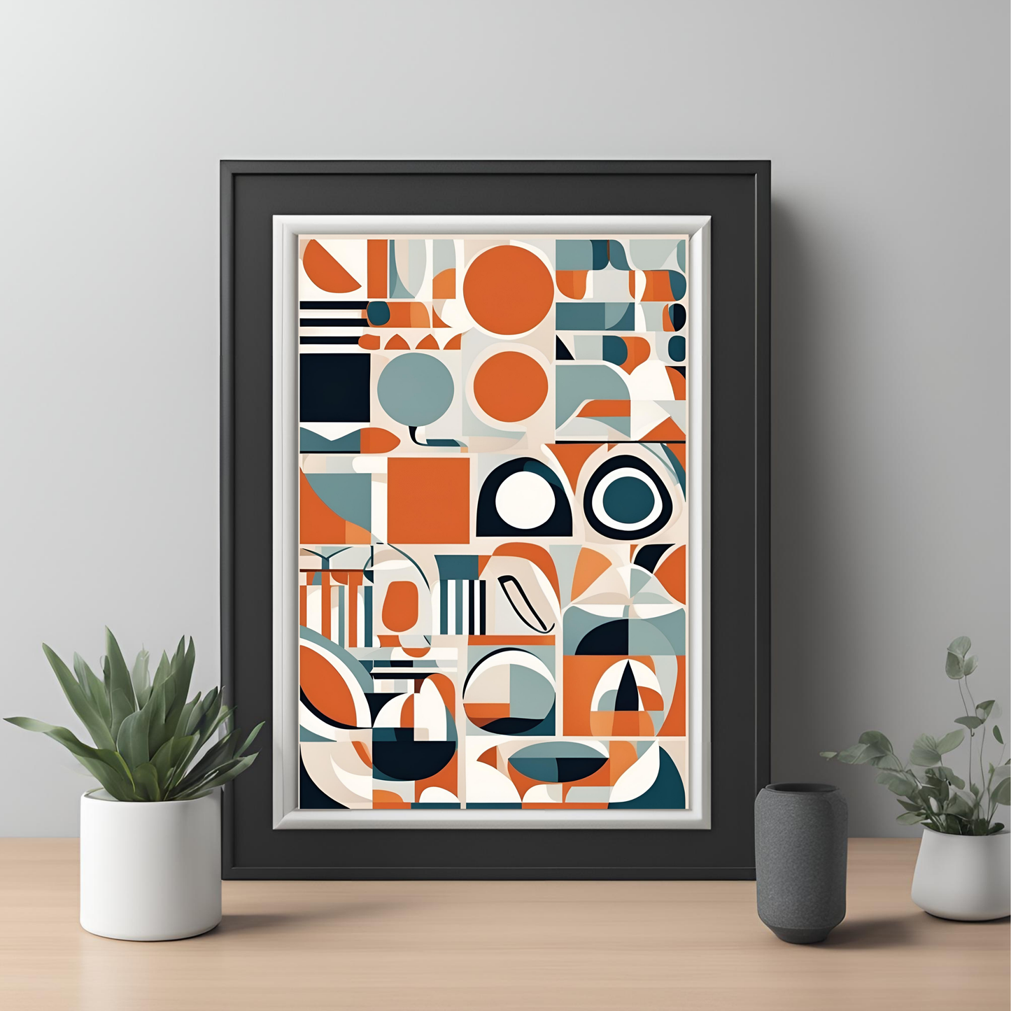 Scandinavian Red Geometric Wall Art Digital Download