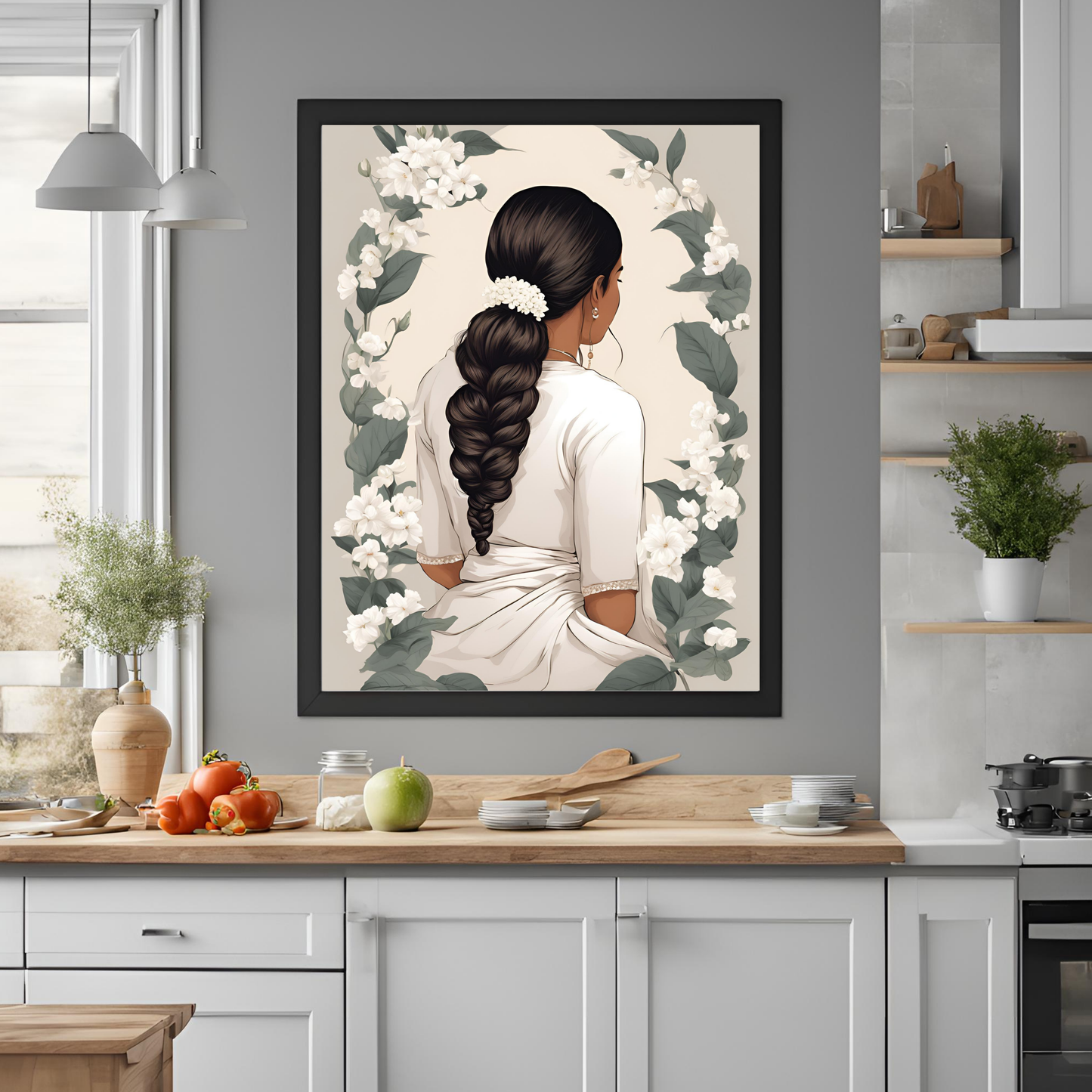 Desi Girl White Parande Black Framed A4 Portrait Print