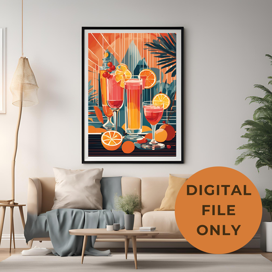 Preppy Cocktail Orange Wall Art Digital Download