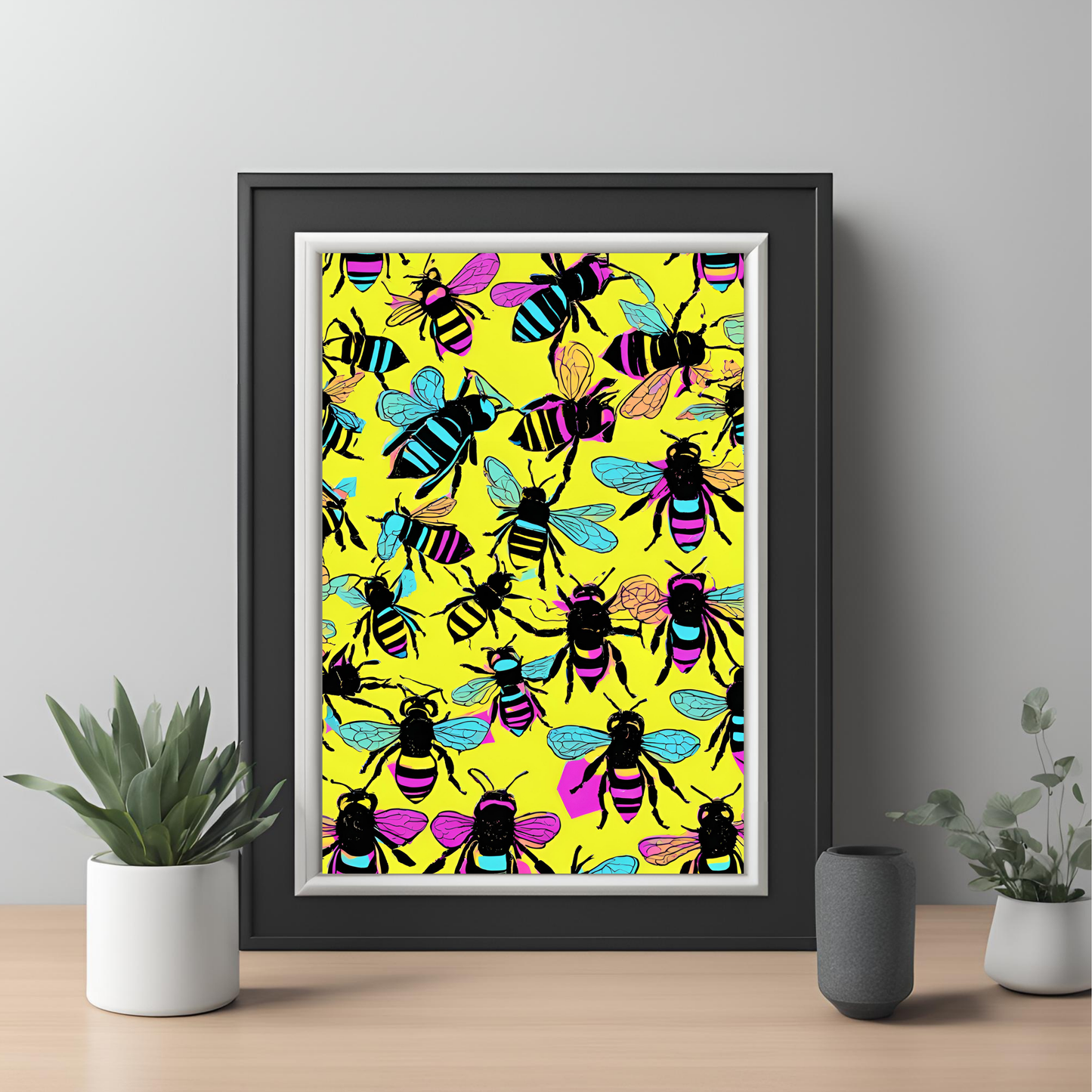 Retro Neon Bee Pop Art Pattern - Digital Printable Template
