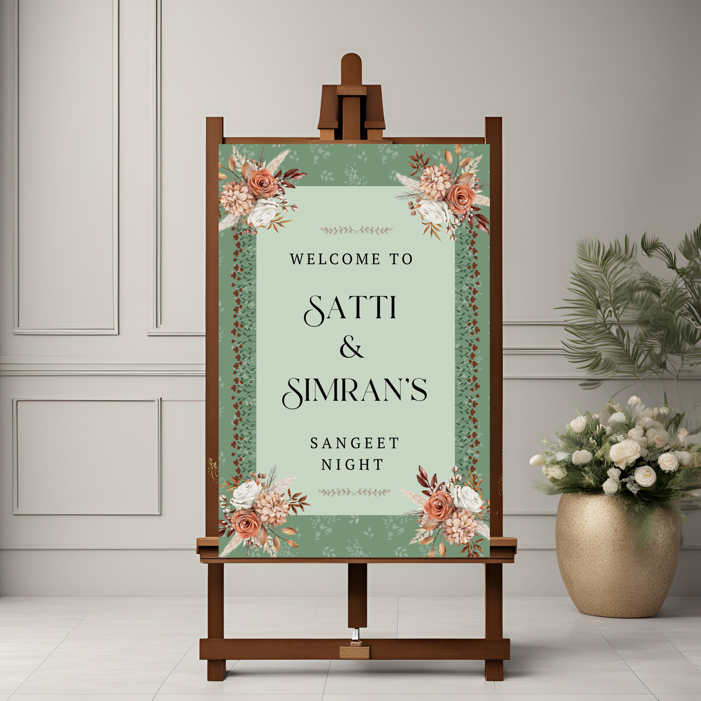 Sage Green Floral Entrance Board Digital - Online Template