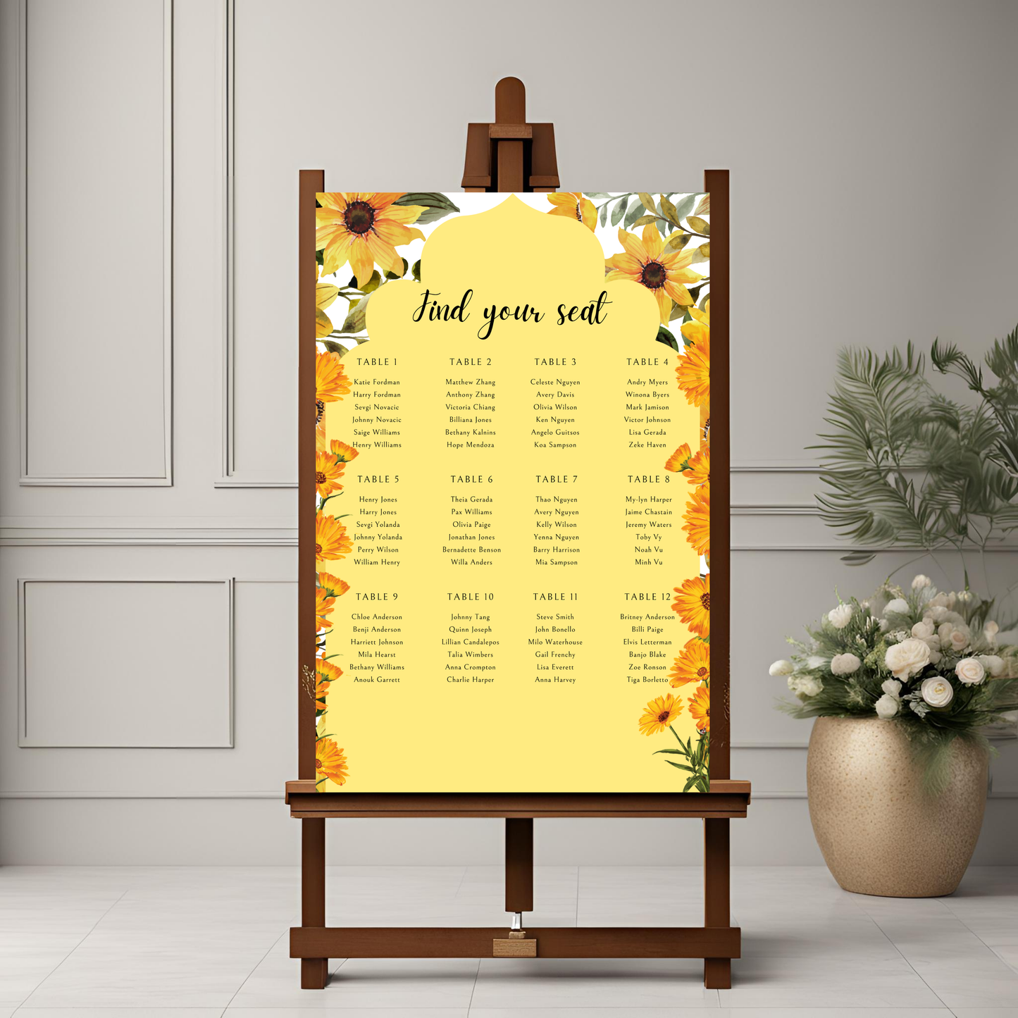 Sunflower Seating Plan Digital Download - Online Template