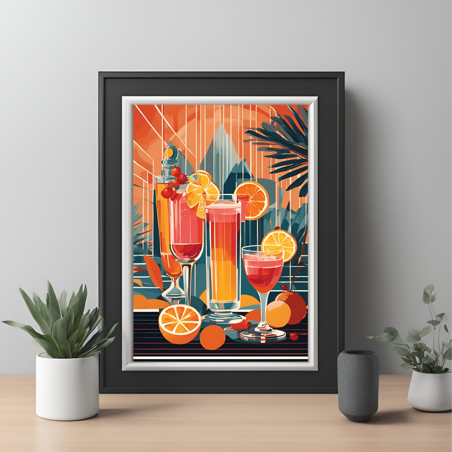 Preppy Cocktail Orange Wall Art Digital Download