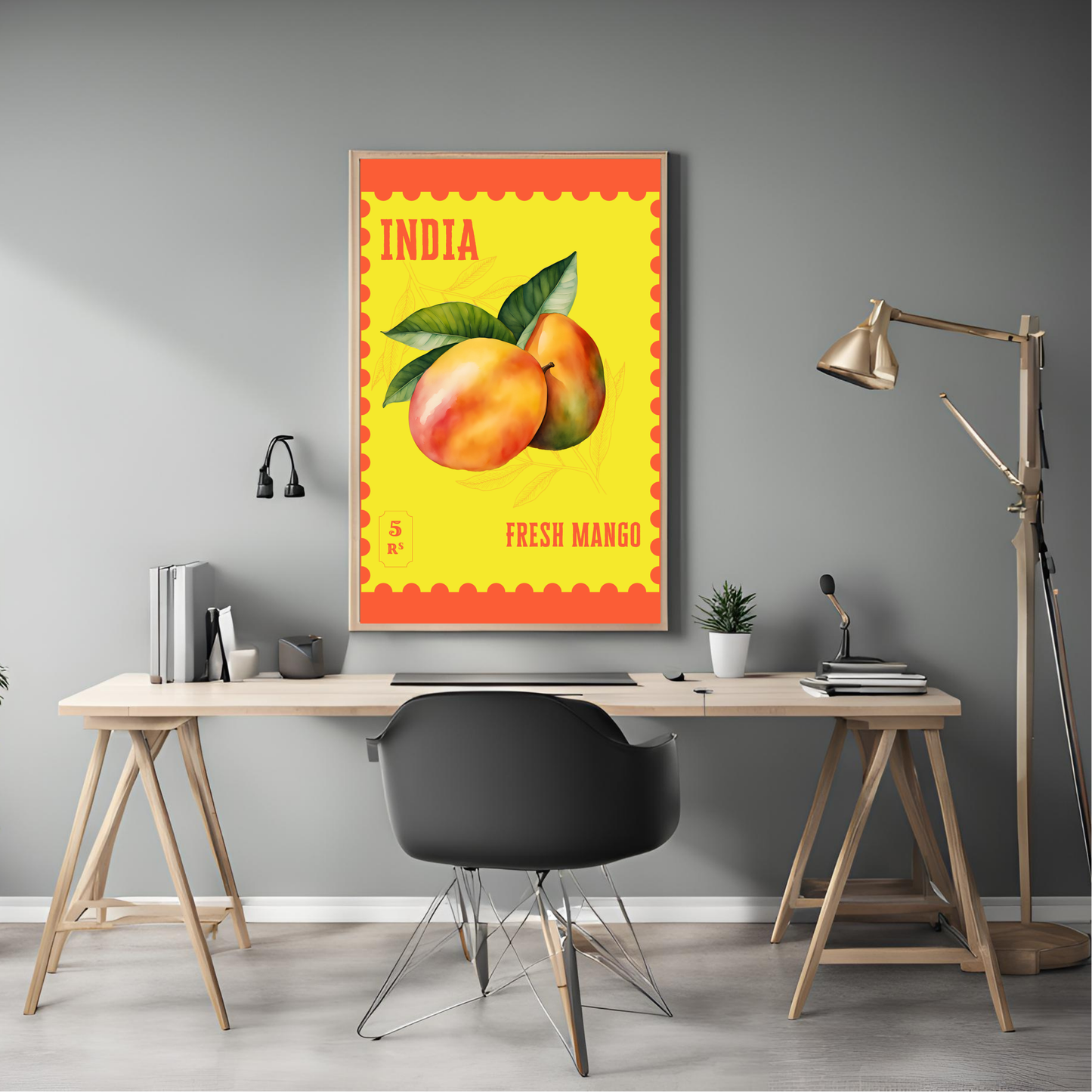 India Mango Stamp Framed A4 Fine Art Print - Portrait/Black