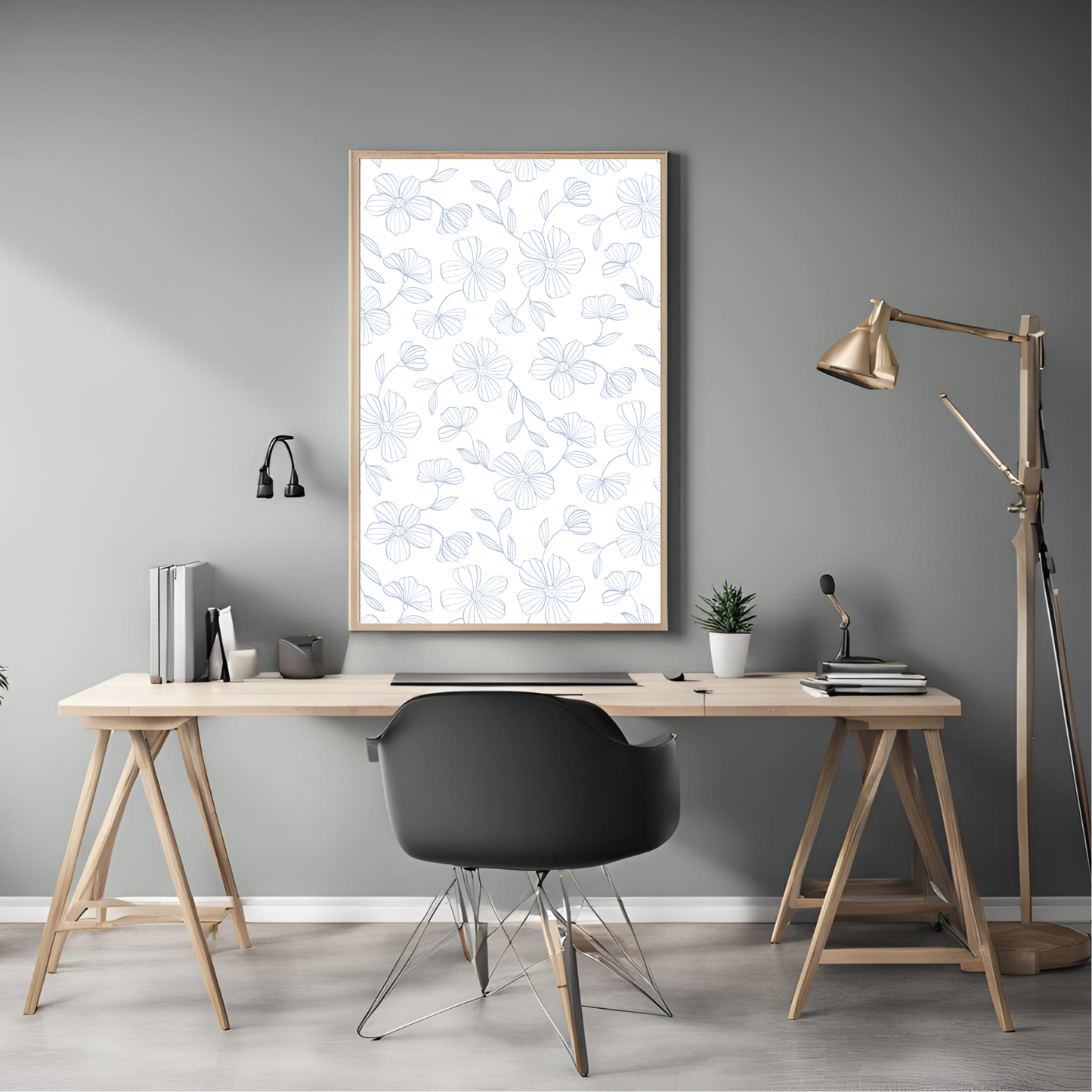Blue Floral Wall Art Digital Download