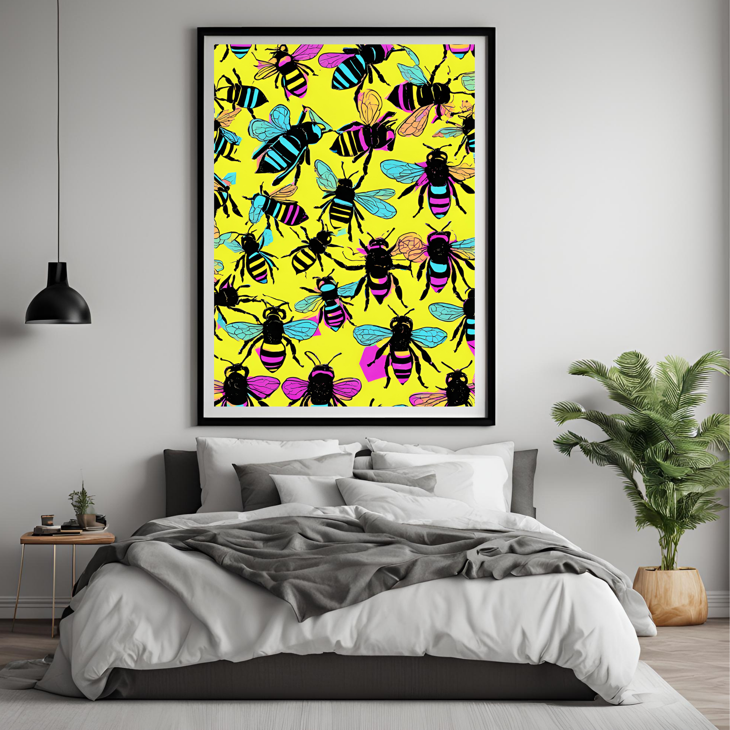 Retro Neon Bee Pop Art Pattern - Digital Printable Template
