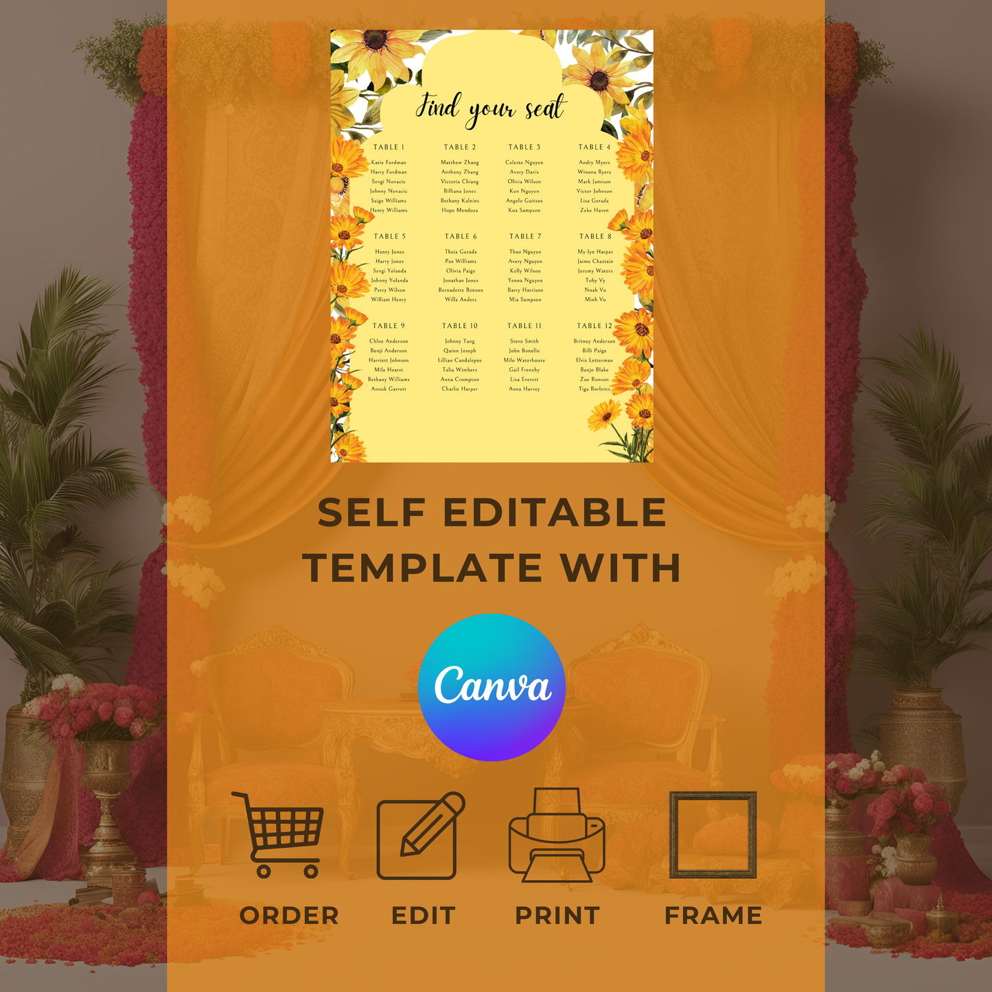 Sunflower Seating Plan Digital Download - Online Template