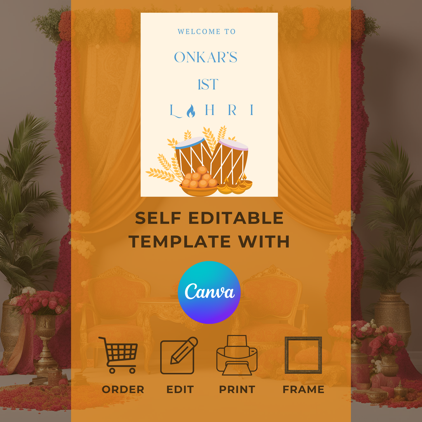 Lohri Decor Entrance Board Digital Download - Online Template