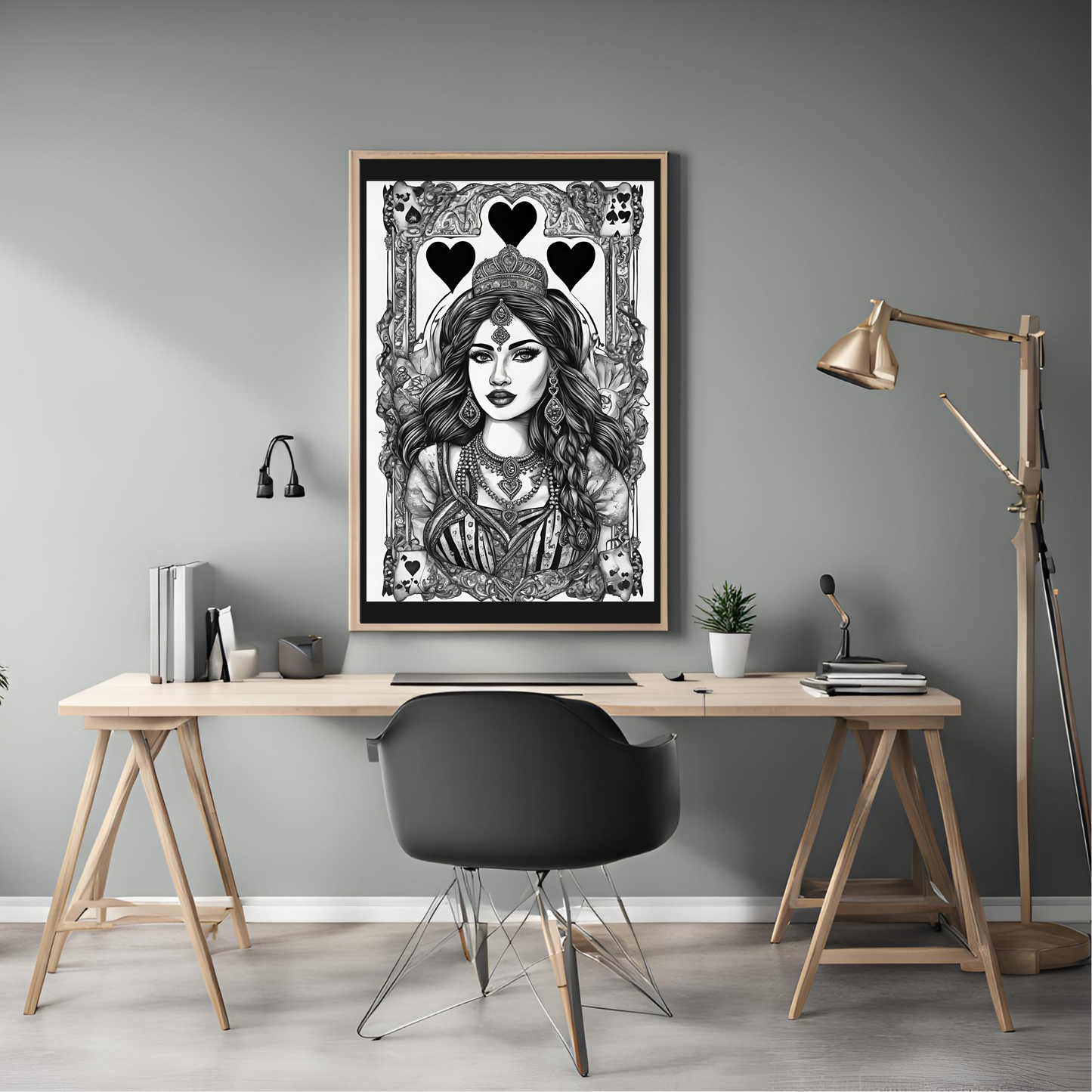 Queen of Hearts Digital Black and White - Wall Art