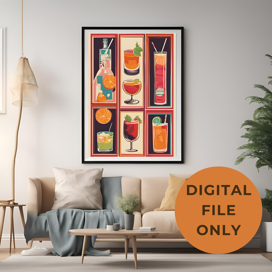 Preppy Cocktail Tiled Wall Art Digital Download