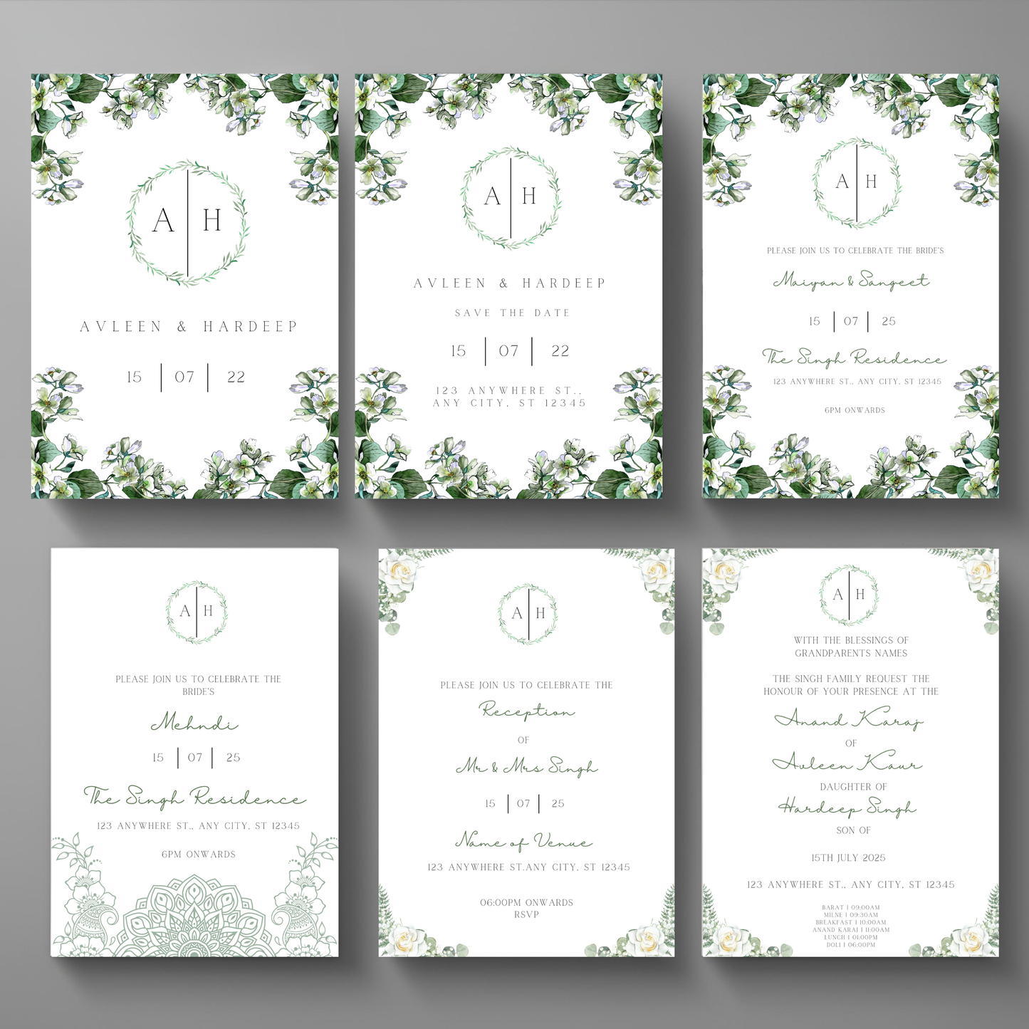 Leaf Invite Inserts Digital Download 6pcs - Online Template
