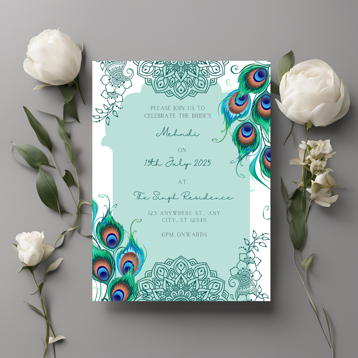 Peacock Invitations 6pcs Digital Download - Online Template