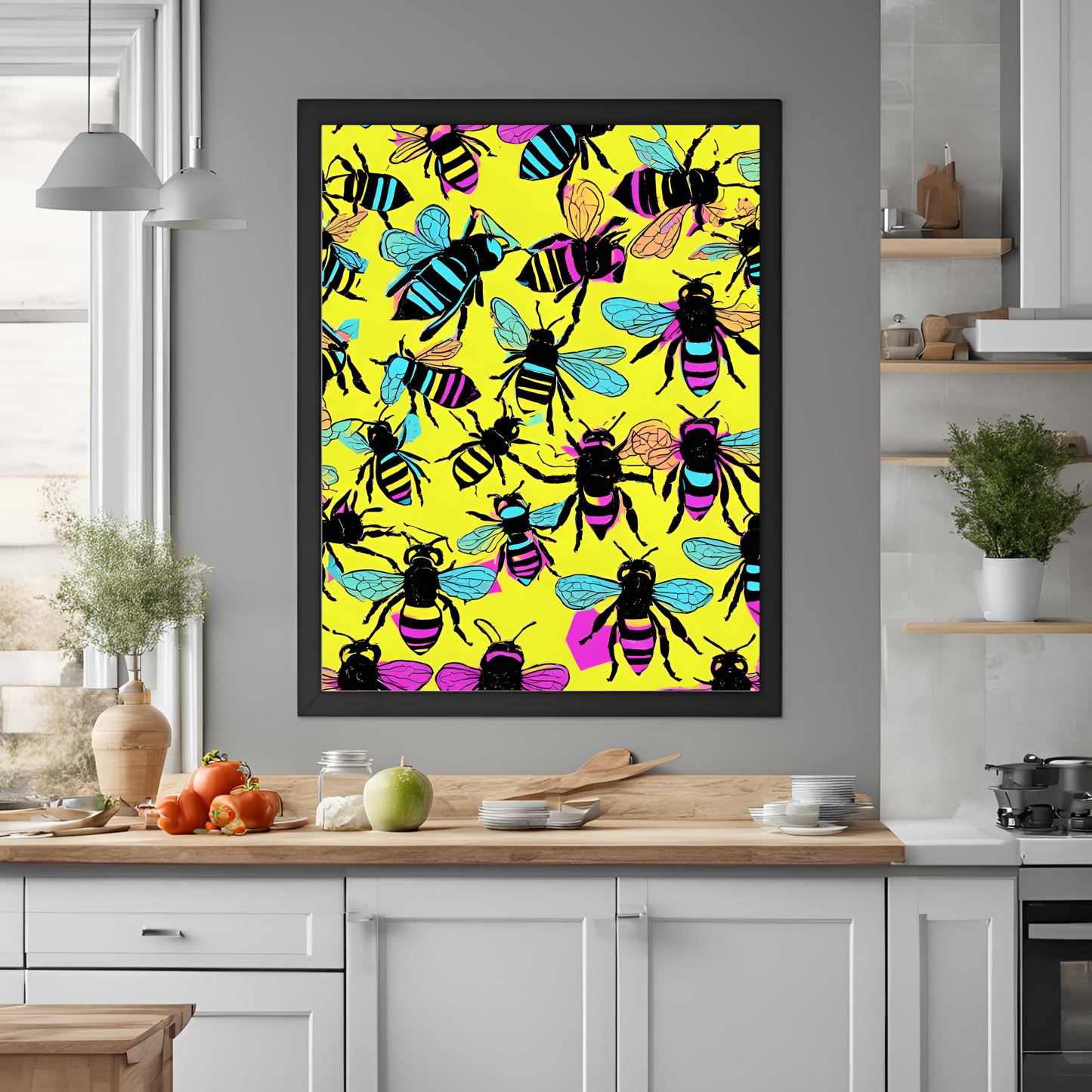 Retro Neon Bee Pop Art Pattern - Digital Printable Template