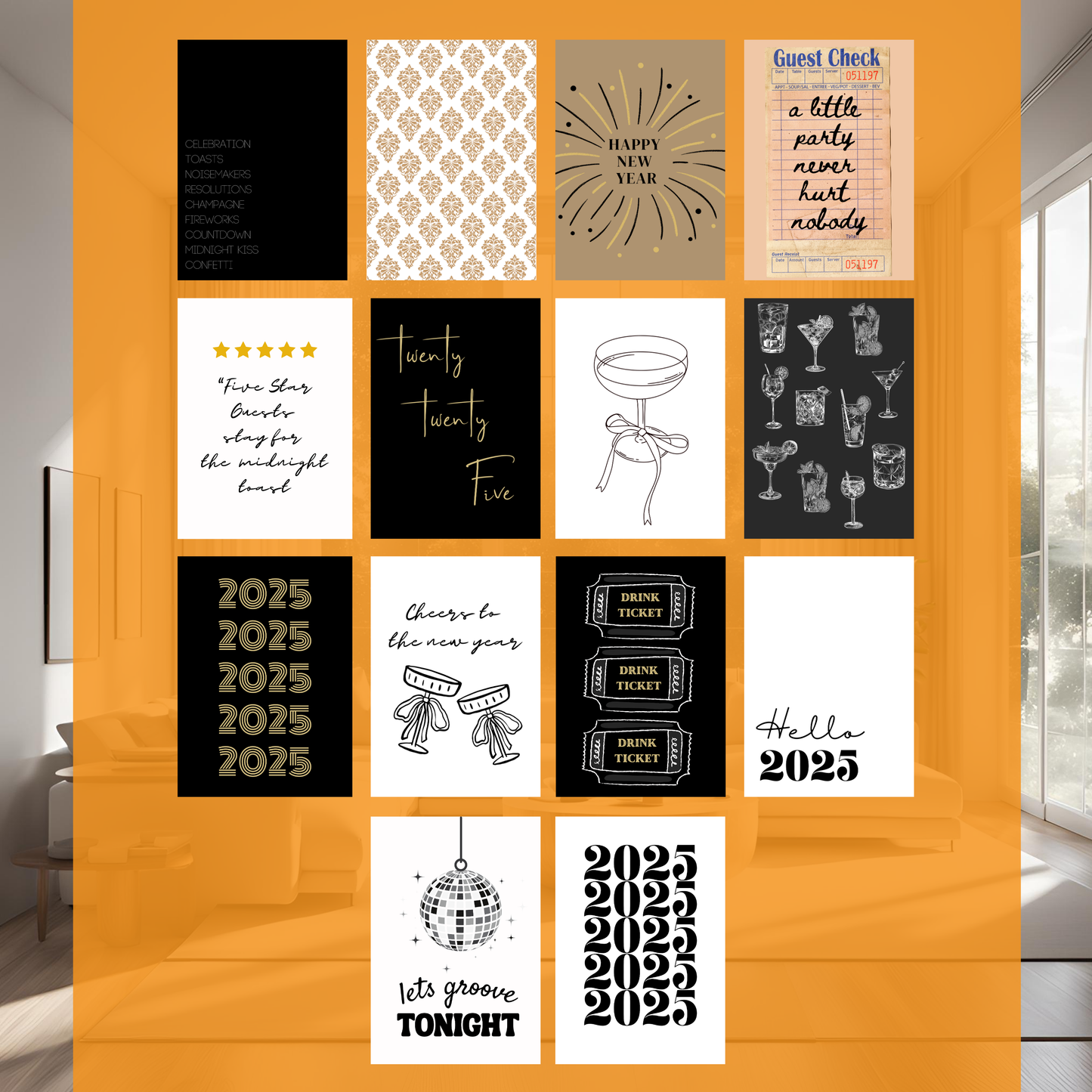 Trendy New Year's Eve Wall Art – 2025 Printable Decor Set