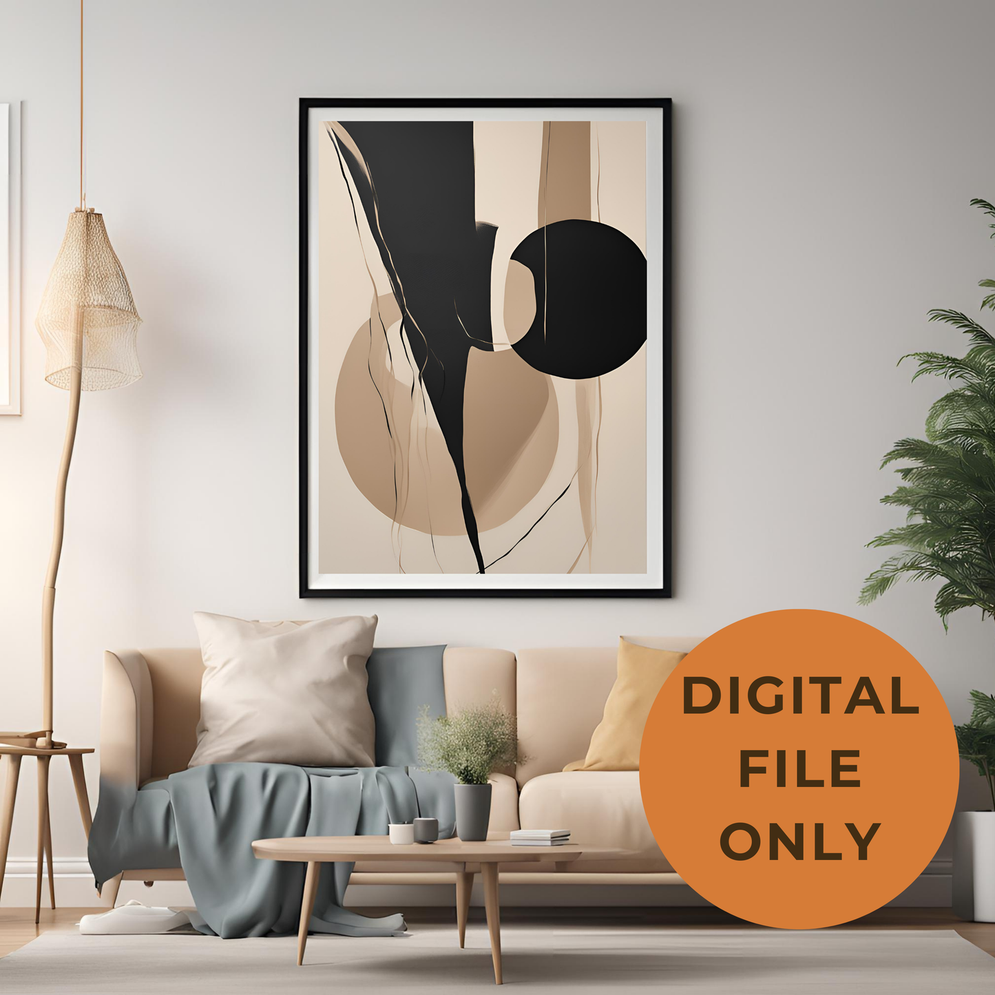 Set of 3 Contemporary Abstract Art -  Black Beige Minimalist  Printable Wall Art