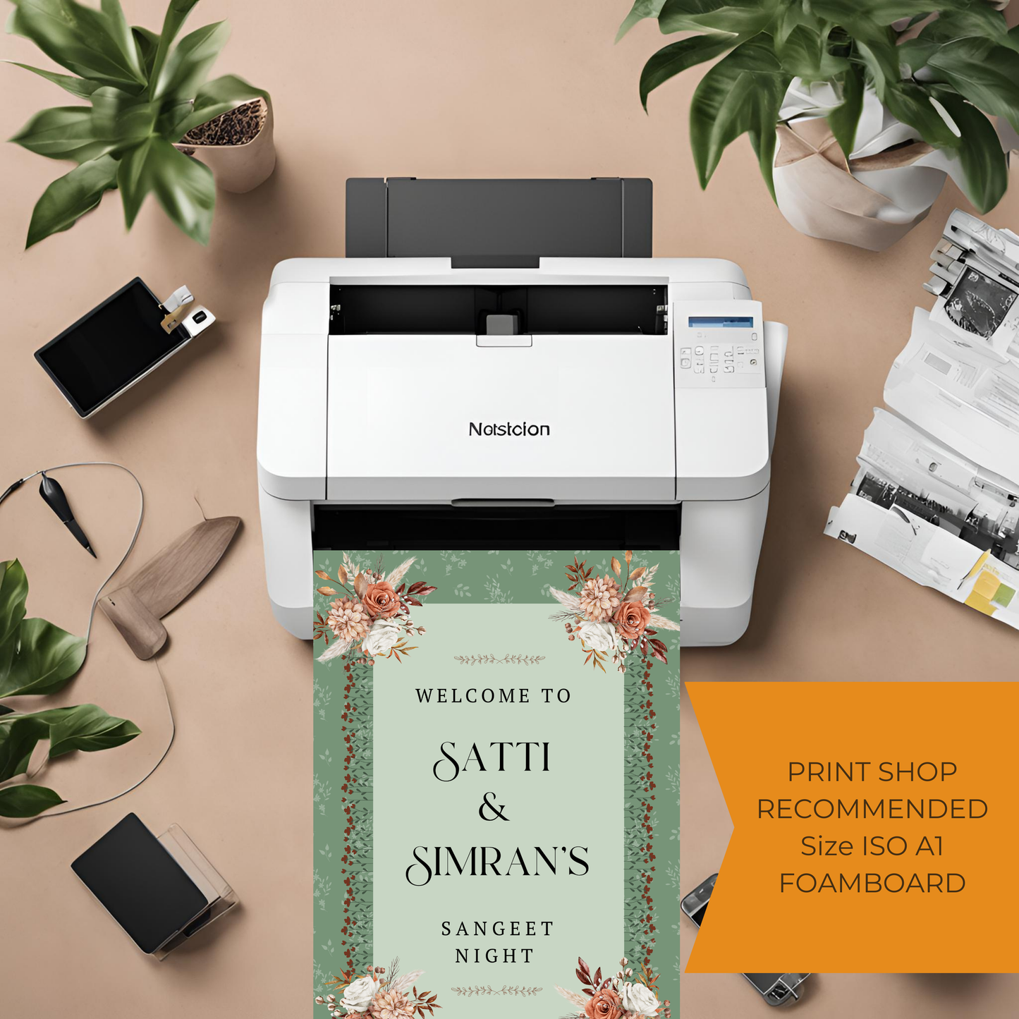 Sage Green Floral Entrance Board Digital - Online Template