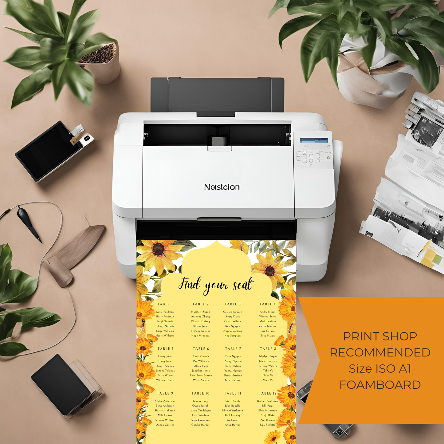 Sunflower Seating Plan Digital Download - Online Template