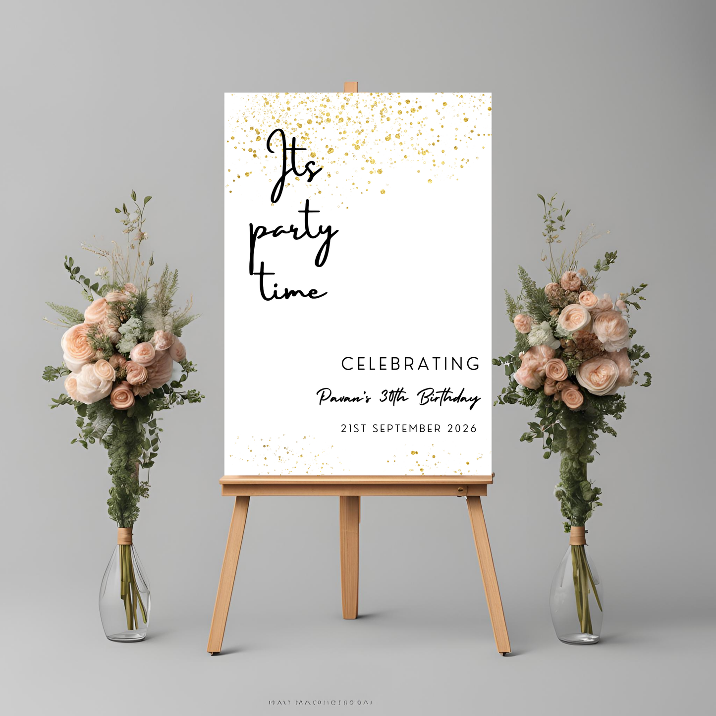 Minimalist Gold Glitter Birthday Welcome Sign