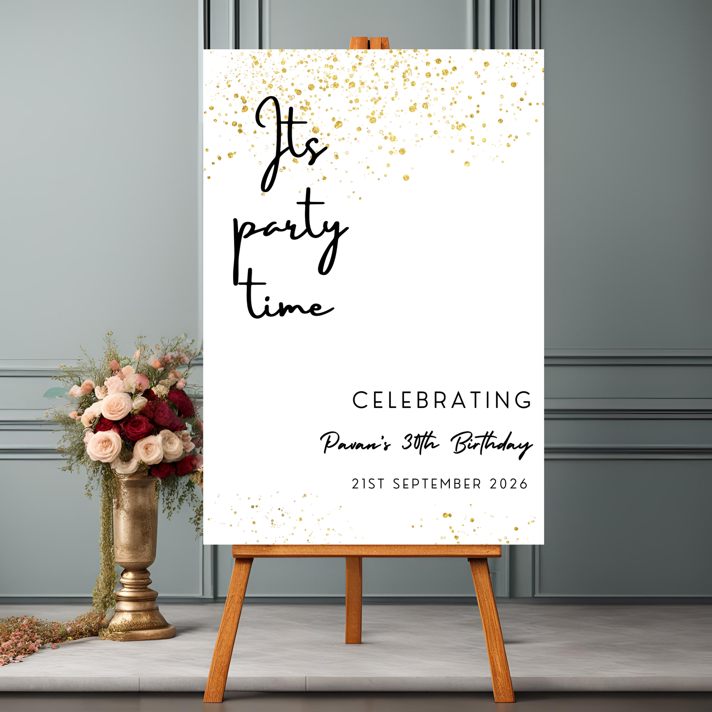 Minimalist Gold Glitter Birthday Welcome Sign
