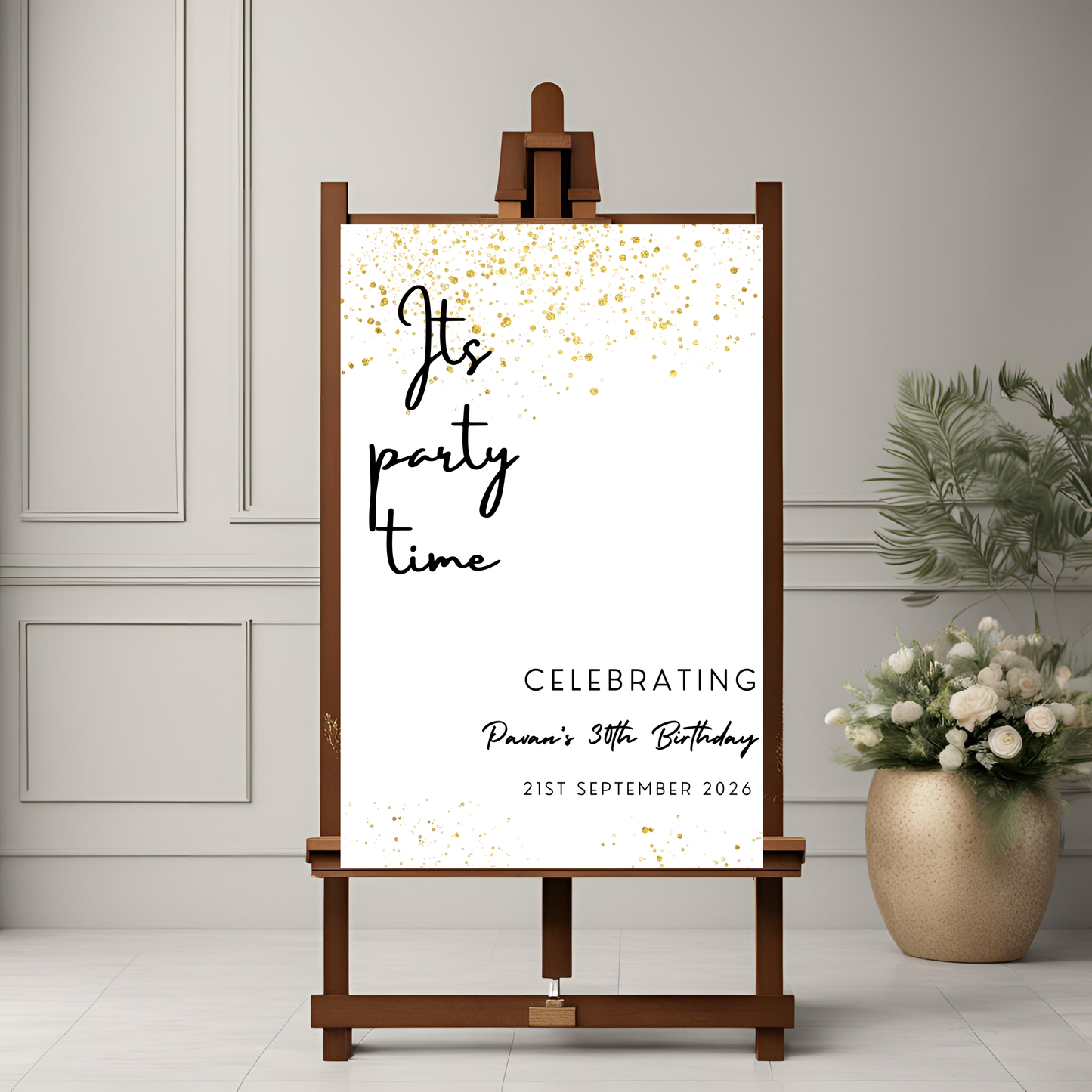 Minimalist Gold Glitter Birthday Welcome Sign