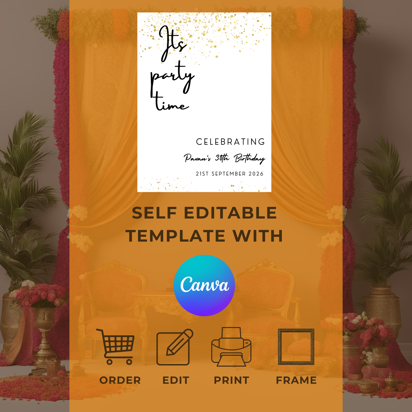 Minimalist Gold Glitter Birthday Welcome Sign
