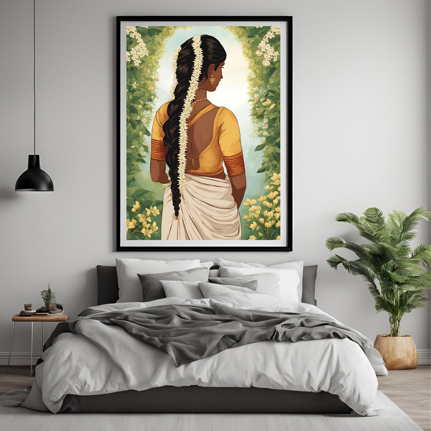 South Asian Art Tamil Girl with Floral Plait Wall Art Digital Download