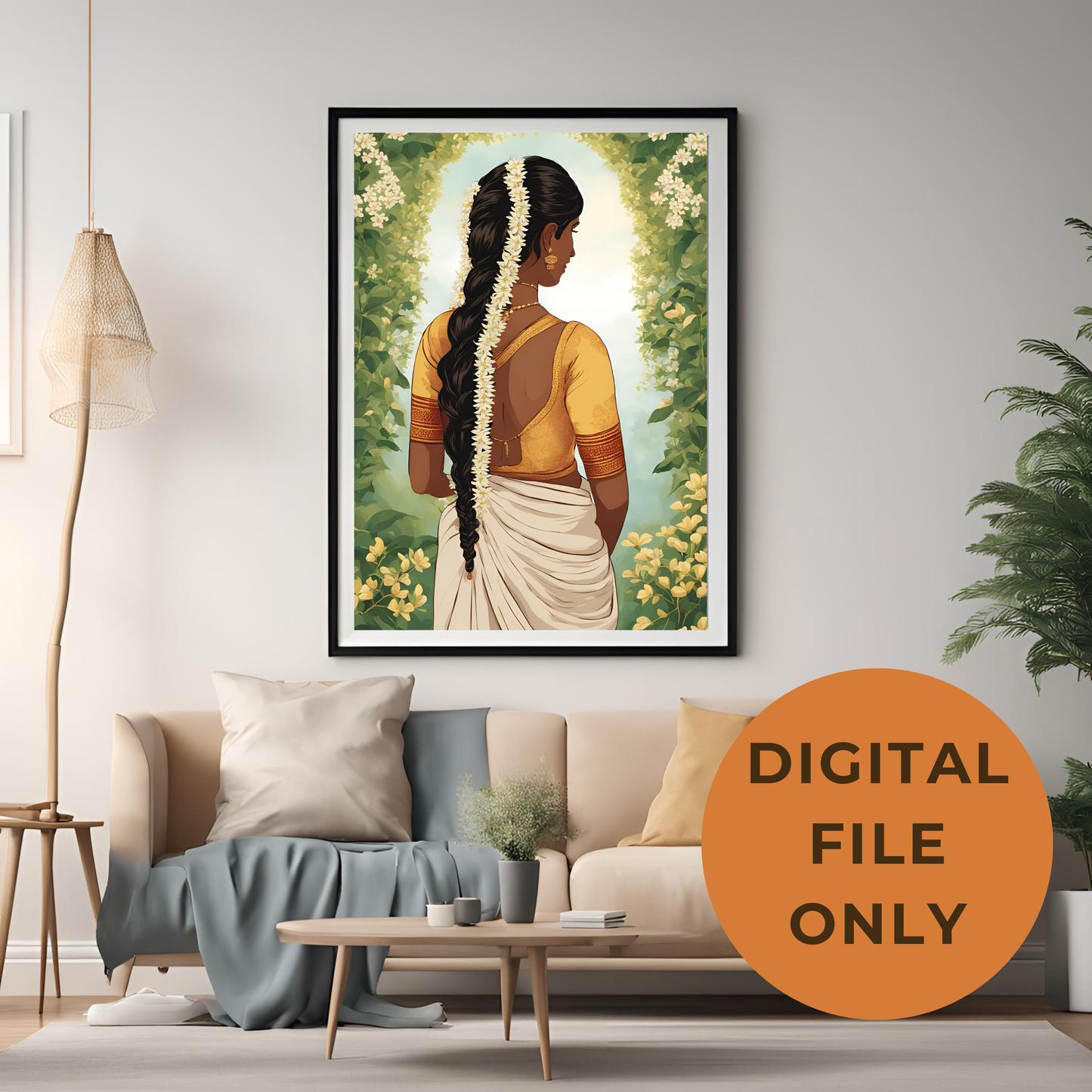 South Asian Art Tamil Girl with Floral Plait Wall Art Digital Download