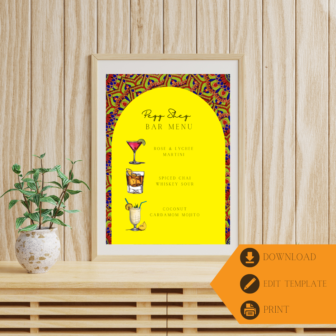 desi editable online colourful bar menu digital template
