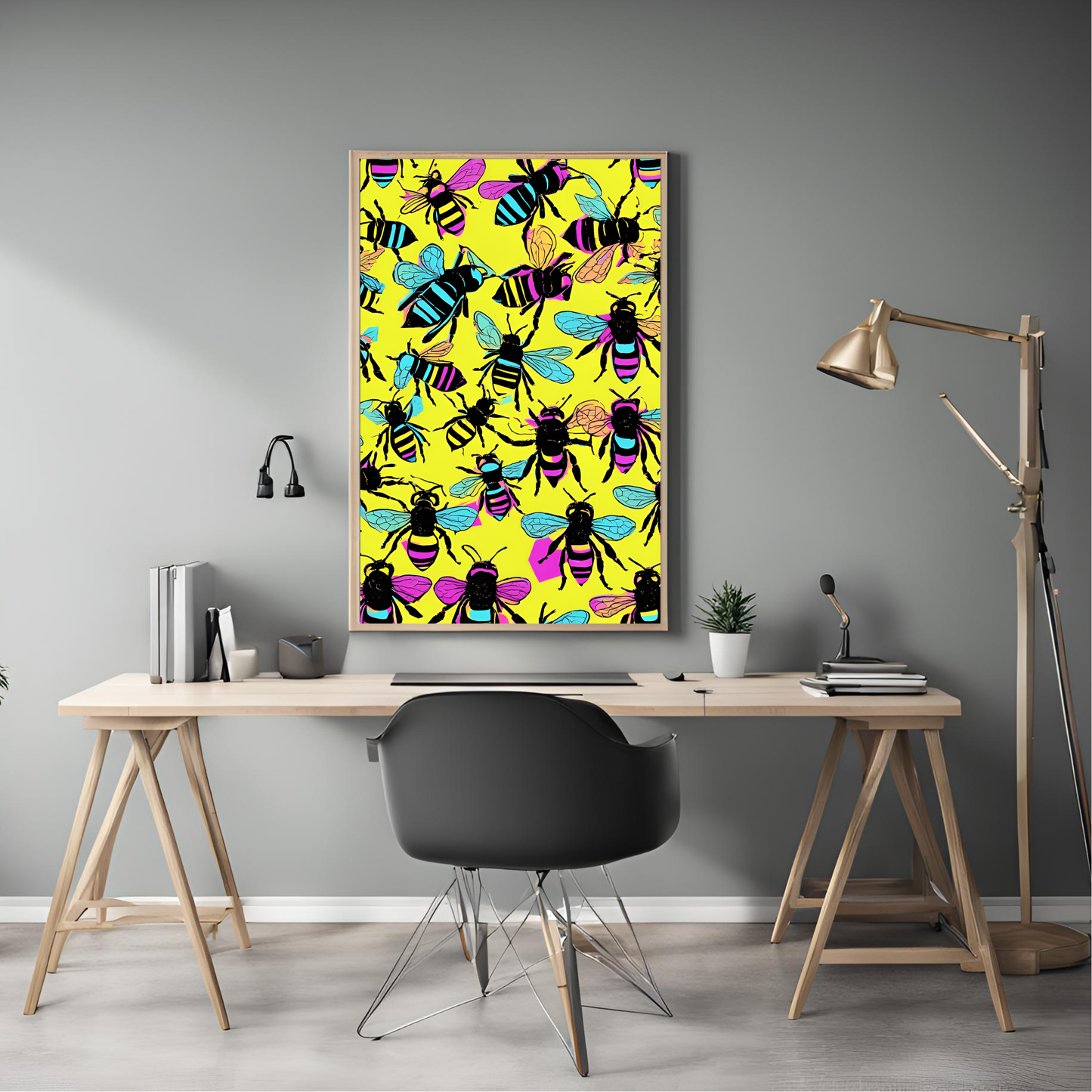 Retro Neon Bee Pop Art Pattern - Digital Printable Template