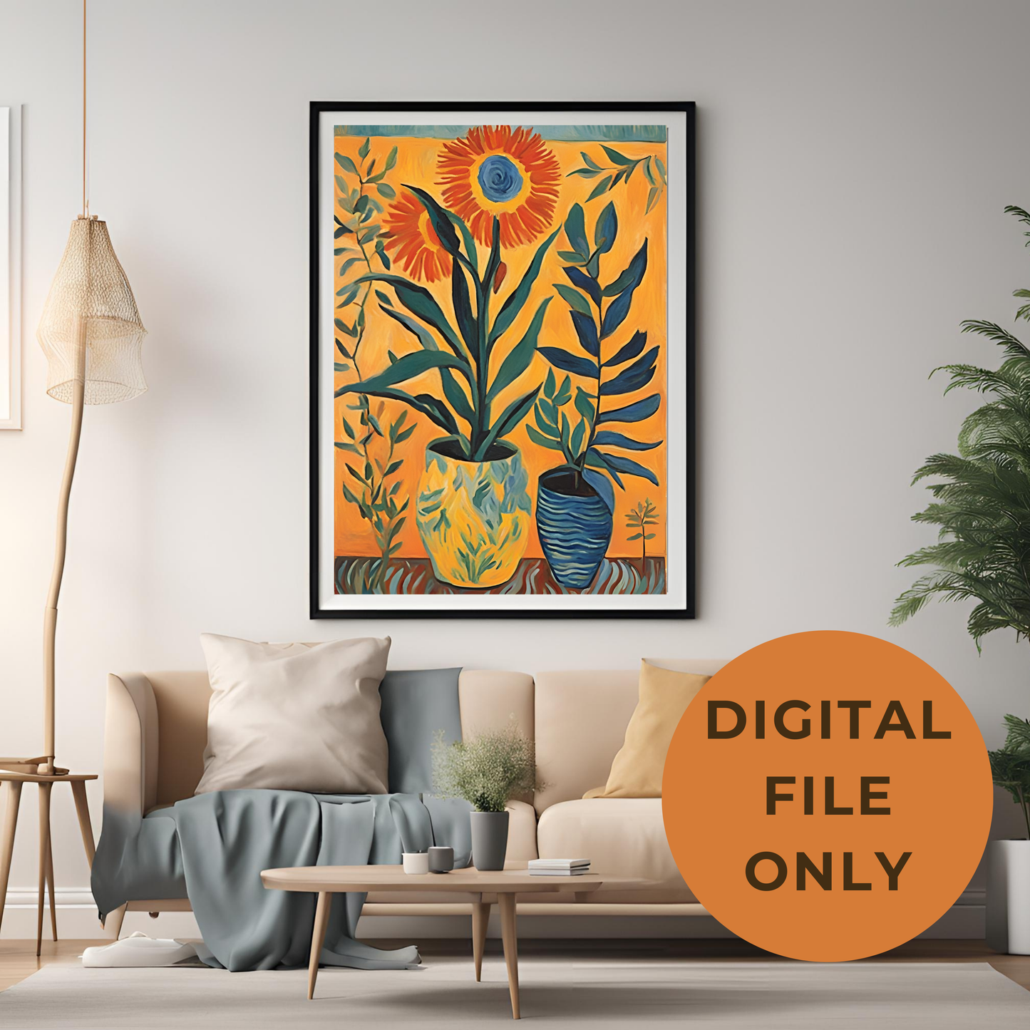 Sunset Plant Vase Wall Art Digital Download