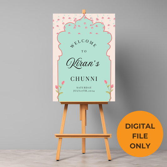 Teal Pink Flower Entrance Board Digital Download - Online Template